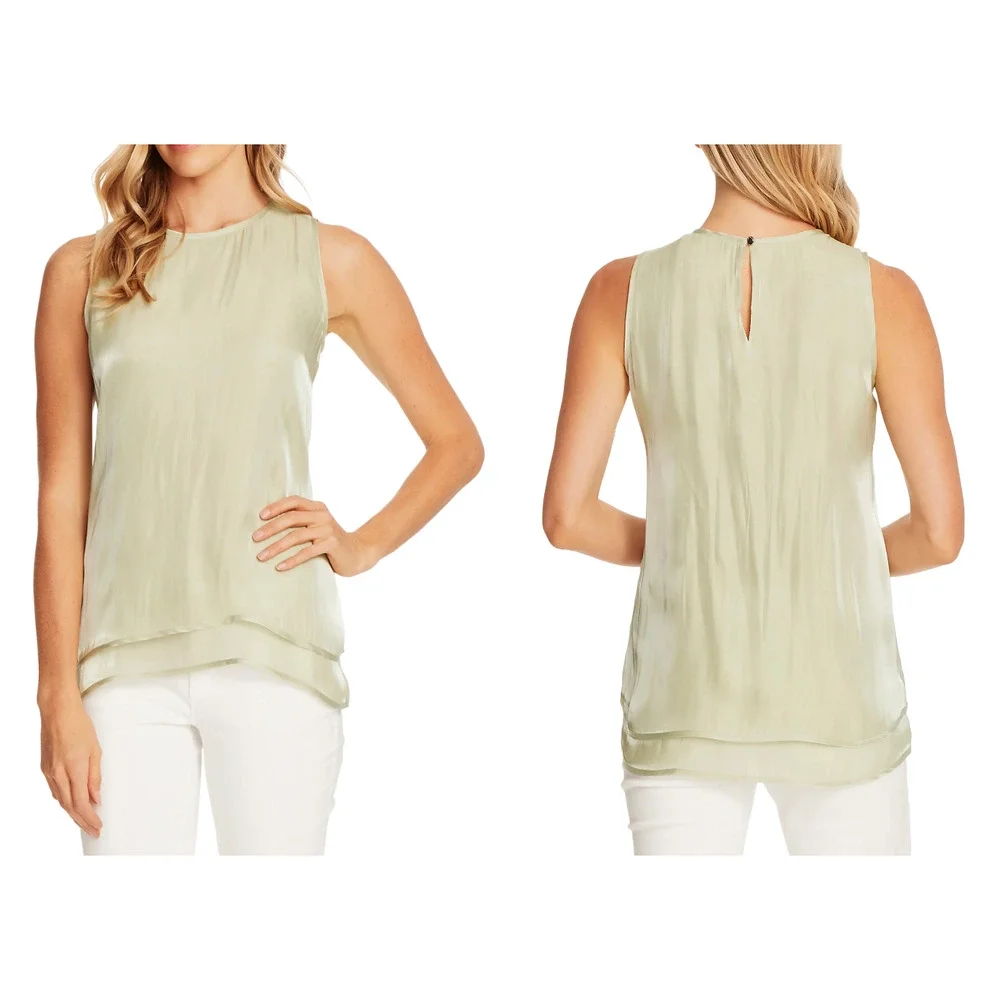 Vince Camuto Tiered Layered Silky Tank Top | Green | sz S NWT $99 - Picture 2 of 4